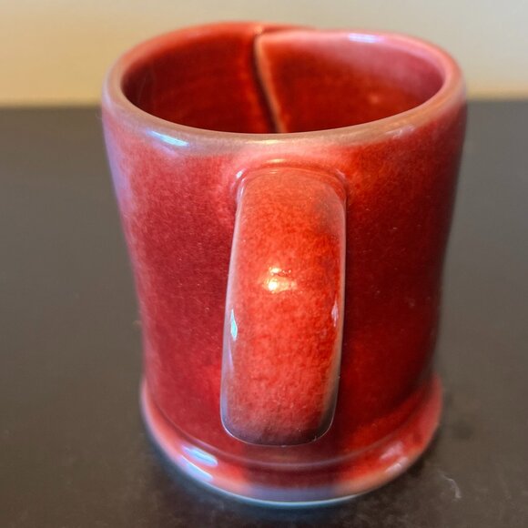 Artisan Handcrafted Cranberry Red Glaze Pottery Mug with Folded Overlap Wall - Picture 4 of 11
